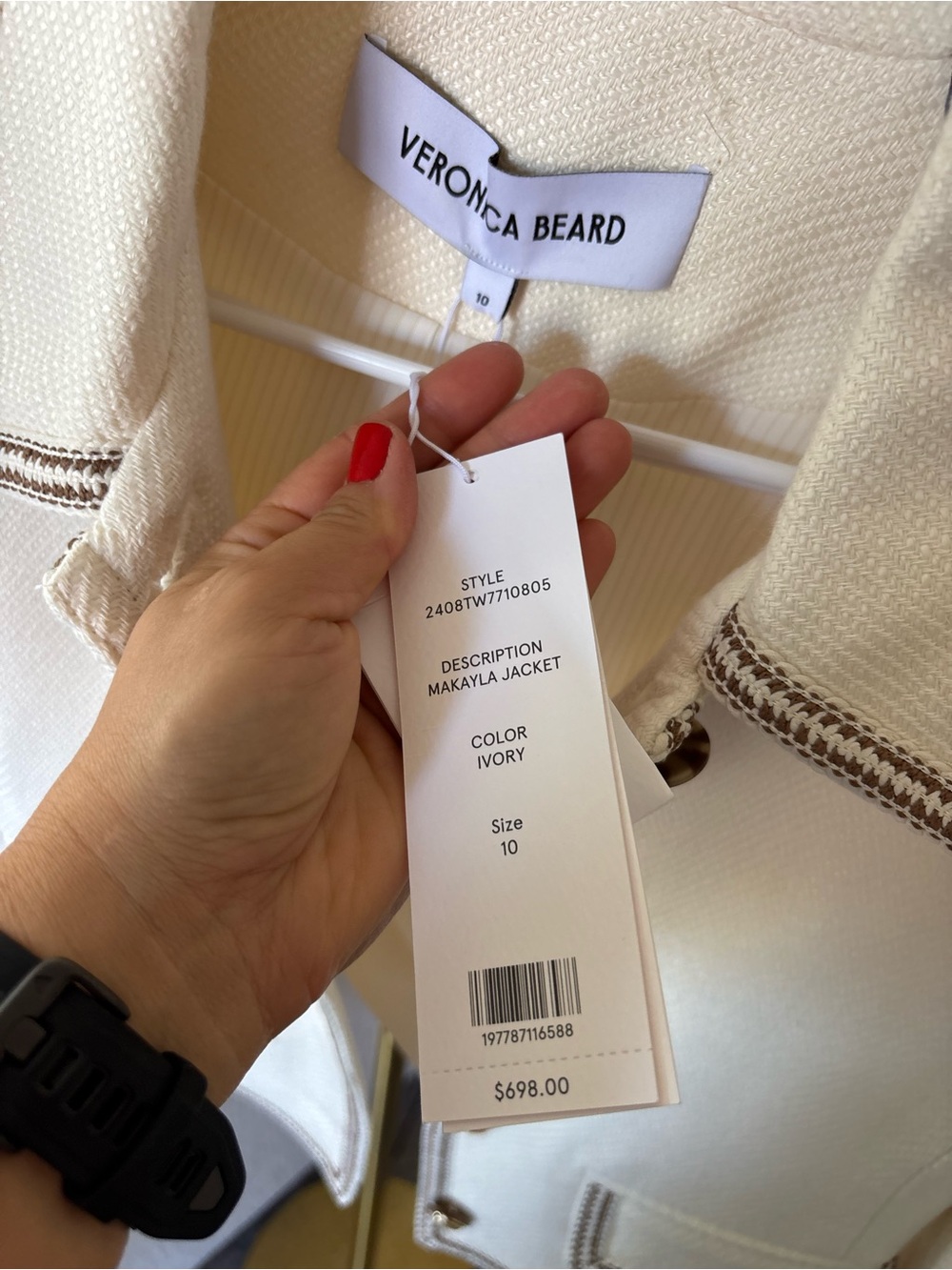 Veronica Beard Cream Cropped Tweed Jacket with Brown Trim (NWT) - Picture 5 of 9
